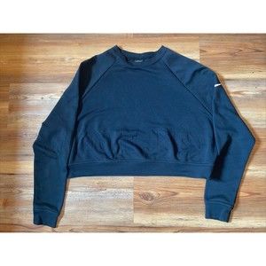 Nike Women's Large LS Black Cropped Sweatshirt Dri Fit Just Do It Swoosh